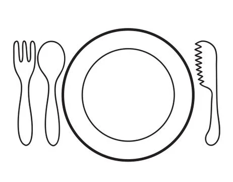 Empty plate with spoon and knife fork on a white background Illustrazione stock