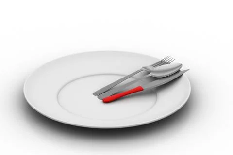 Empty plate with spoon, knife and fork Stock Illustration