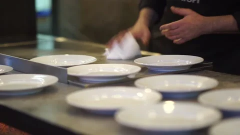 Empty plates are lying on the table Stock Footage 159881381