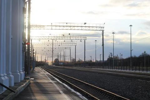 Empty platform and railway tracks Stock Photos