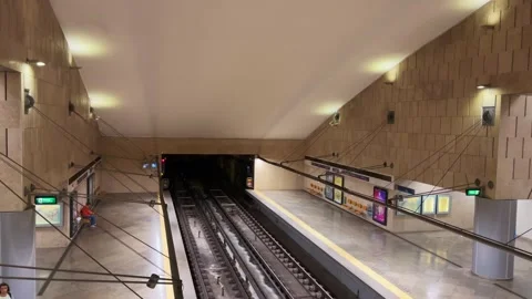 Empty platform of a metro station in Lisbon Stock Footage 218134211