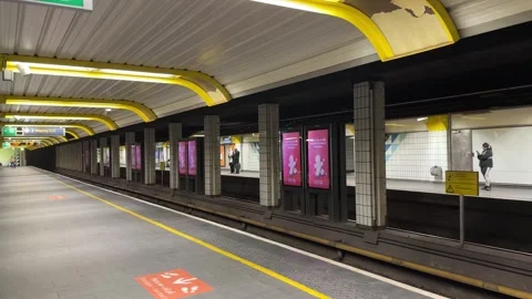 Empty Platform of Oslo Metro subway ruter train service underground passenger Stock Footage 302846346