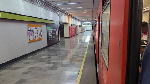 Empty platform with parked train in Mexico City metro station Stock Footage 318132403