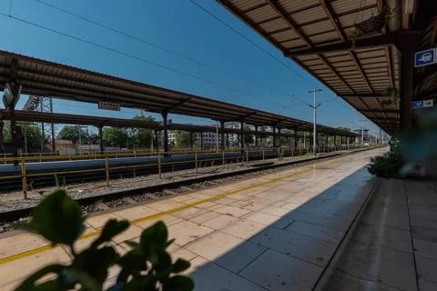 Empty platforms stretch beneath vintage iron canopies at Zagreb Glavni Kolodvor Stock Photos