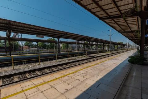 Empty platforms stretch beneath vintage iron canopies at Zagreb Glavni Kolodvor Stock Photos