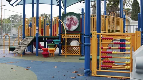 Empty Playground After Rain Covid 19 Coronavirus Lockdown Quarantine Stock Footage 147568334