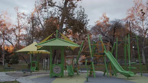 Empty Playground After Rain Covid 19 Coronavirus Lockdown Quarantine Sunset Stock Footage 147587746