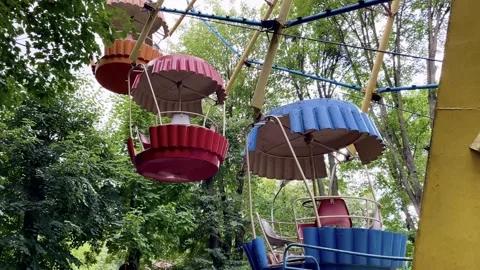 Empty playground, carousel in the park Stock Footage 254578538