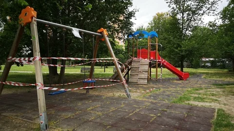 Empty playground closed for coronavirus covid-19 virus outbreak quarantine Stock Footage 130127809