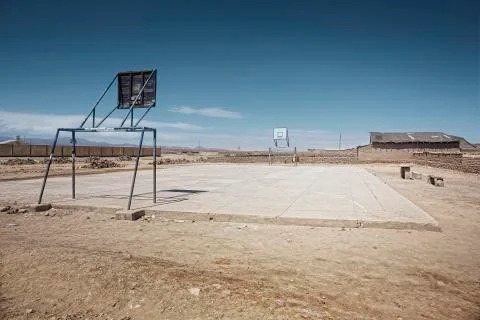 Empty playground in the desert frontier town of Uyuni Stock Photos