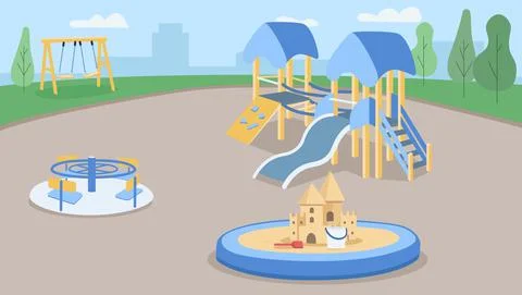Empty playground flat color vector illustration Ilustração Stock