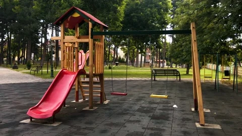 Empty Playground Luna Park Closed Coronavirus Impact Stock Footage 131302360