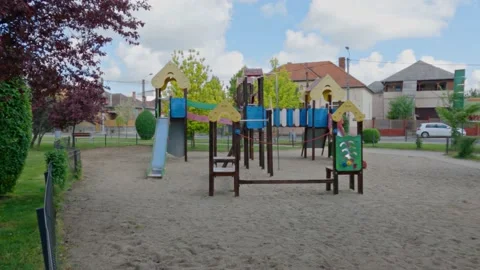Empty playground at Parcul Uzinei, Timisoara, Romania Stock Footage 154351628