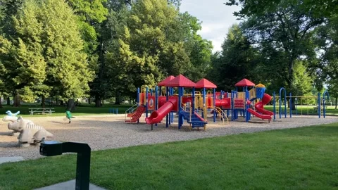 Empty playground at park during COVID-19 social distancing Vídeos de archivo 133683009