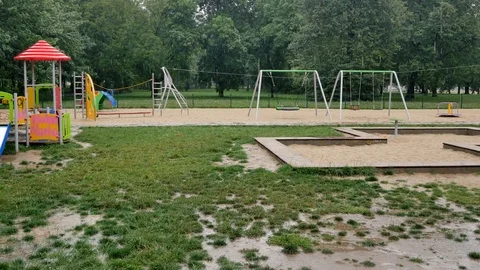Empty playground on rainy day. Stock-Footage 85710271