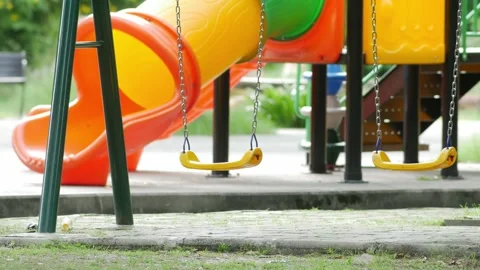 Empty playground swing in public park. Stock Footage 316214912