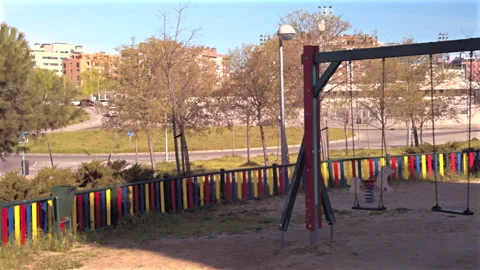 Empty Playground with Swings Moving in the Wind Stock-Footage 313225652