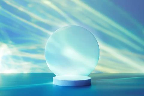 Empty podium on blue background with light caustic effect Illustrazione stock