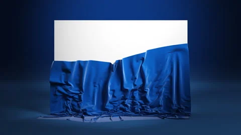 Empty podium covered with blue cloth. Falling cloth. Stock Footage 260158690