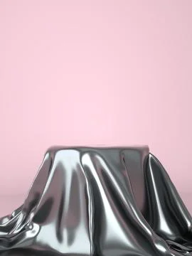 Empty podium covered with silver cloth. 3d illustration Stock Illustration