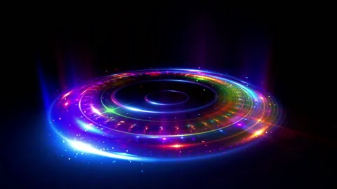 Empty podium. Disco club. Rays view. Show magic party. Calm motion. Glint che Stock Footage 91108636