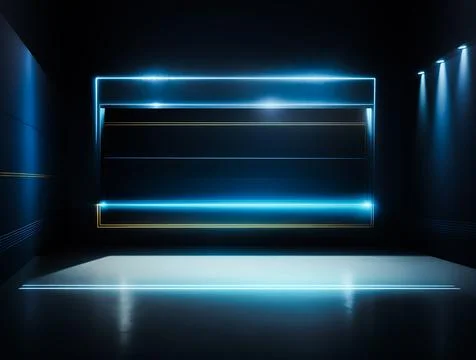 Empty podium with glowing neon frame for product presentation. 3D rendering Stock Illustration