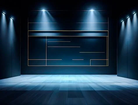 Empty podium with glowing neon frame for product presentation. 3D rendering Stock Illustration