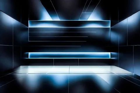 Empty podium with glowing neon frame for product presentation. 3D rendering Stock Illustration