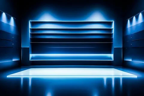 Empty podium with glowing neon frame for product presentation. 3D rendering Stock Illustration