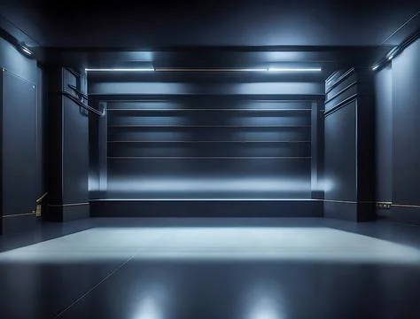 Empty podium with glowing neon frame for product presentation. 3D rendering Stock Illustration