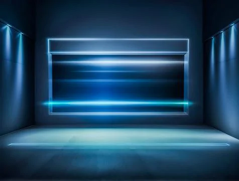 Empty podium with glowing neon frame for product presentation. 3D rendering Stock Illustration