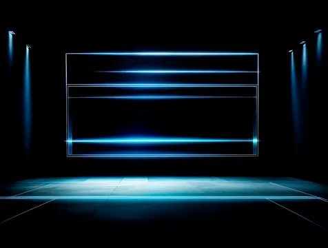 Empty podium with glowing neon frame for product presentation. 3D rendering Stock Illustration