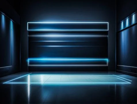 Empty podium with glowing neon frame for product presentation. 3D rendering Stock Illustration