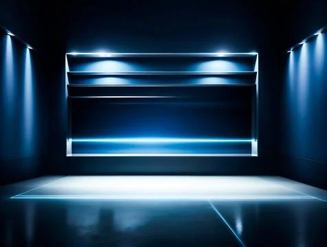 Empty podium with glowing neon frame for product presentation. 3D rendering Stock Illustration