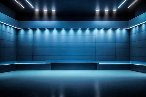 Empty podium with glowing neon frame for product presentation. 3D rendering Stock Illustration