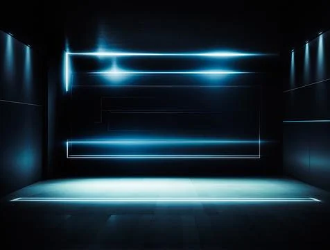 Empty podium with glowing neon frame for product presentation. 3D rendering Stock Illustration