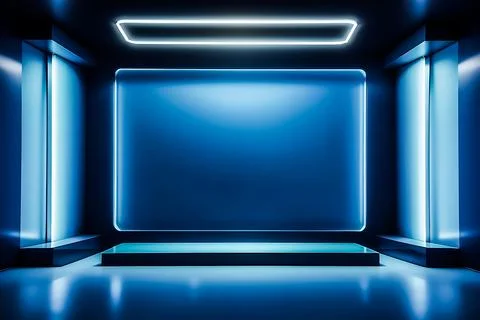 Empty podium with glowing neon frame for product presentation. 3D rendering Stock Illustration