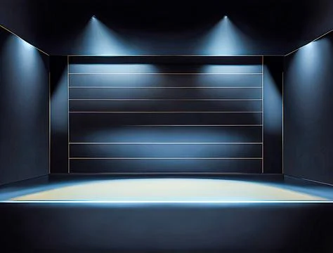 Empty podium with glowing neon frame for product presentation. 3D rendering Stock Illustration
