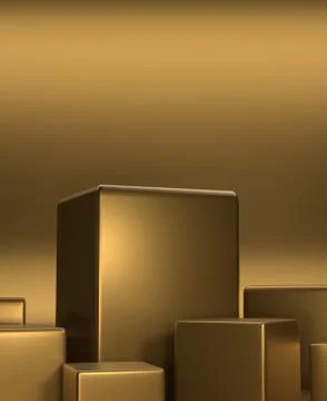 Empty podium on gold color background with box stand concept product shelf st イラスト素材