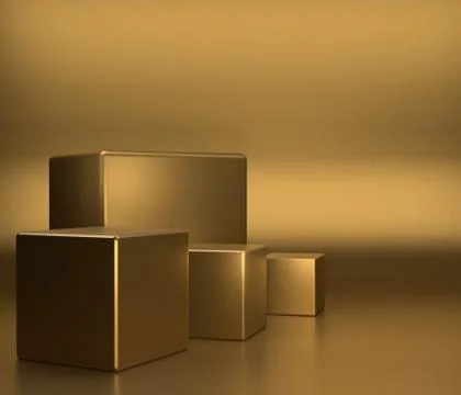 Empty podium on gold color background with box stand concept product shelf st Stock Illustration
