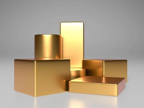 Empty podium Gold empty product showcase  of different heights over white bac 스톡 일러스트