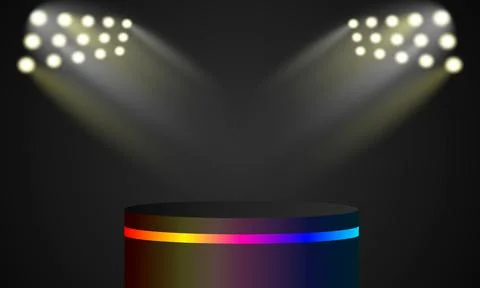 Empty podium with light frame glowing in the dark for product presentation... Stock Illustration