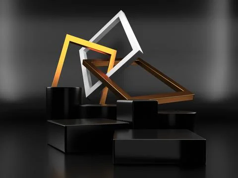Empty podium or pedestal display on black background with box stand concept.  Stock Illustration