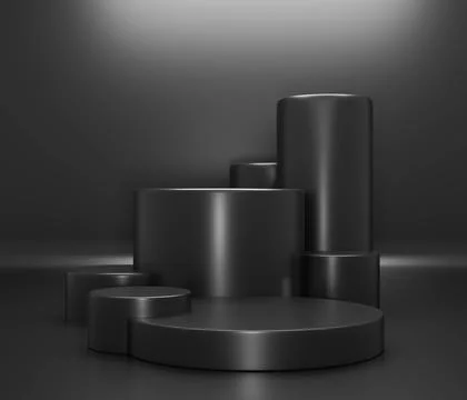 Empty podium or pedestal display on black background with box stand concept.  Stock Illustration
