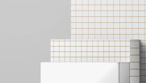 Empty podium for product placement presentation, white tiles with grid patter Stock Photos