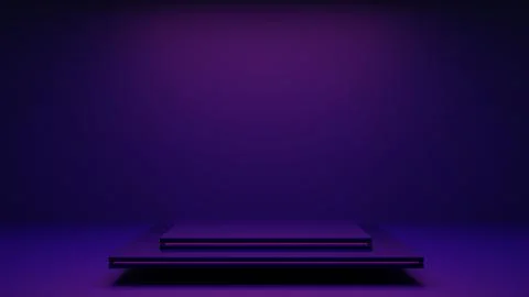 Empty podium with square on square and neon line gradient on podium and purple Stock Illustration