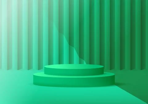 Empty podium studio green background for product display with copy space. Sho Stock Illustration