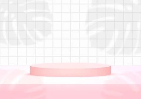 Empty podium studio pink and white tiles background with Monstera Leaf shadow Stock-Illustration