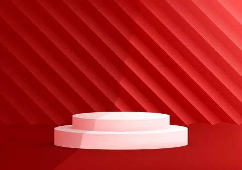 Empty podium studio red background for product display with copy space. Banne Stock Illustration