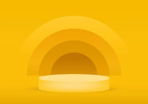 Empty podium studio yellow background for product display with copy space. Sh Stock-Illustration